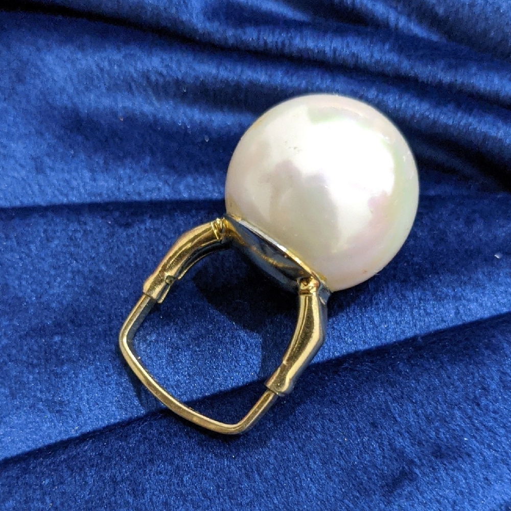 Cream Pearl Gold Ring with Architectural Design Adjustable Vendome Ring